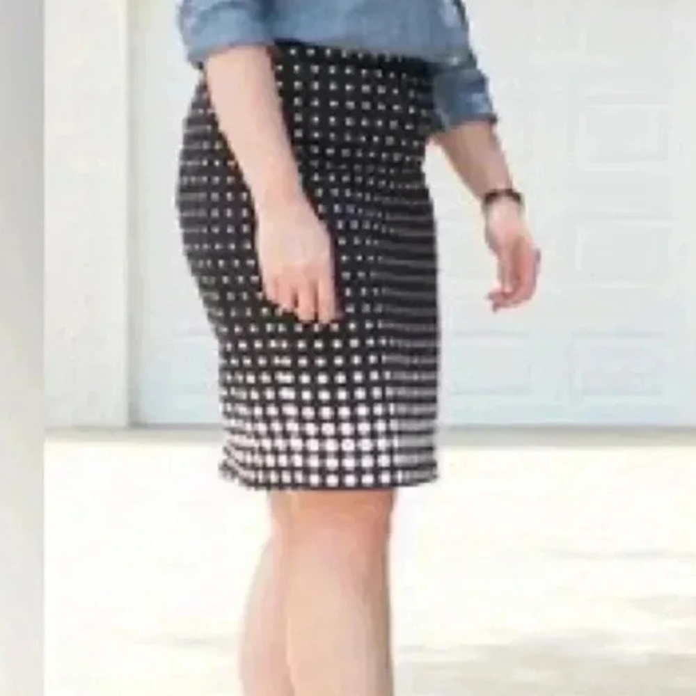 J. Crew Polka Dot Pencil Skirt Black White Back Zipper Ombre Dots Size 2